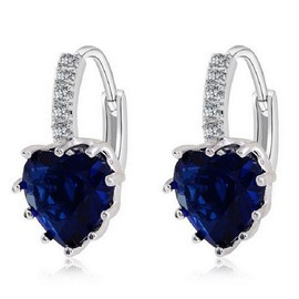 Uloveido Created Sapphire Blue Crystal Heart Design Earrings Studs White Gold Plated Jewlery for Women Sensitive Ears with Cubic Zirconia Stone BME131
