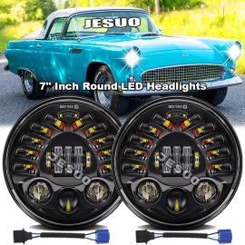 JESUO 7 Inch Round LED Headlight DRL For Ford Thunderbird 1955-1958 Deluxe 1939-1951