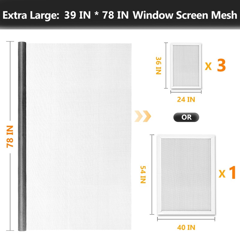 Secopad Window Screen Door Repair Kit, 39" x 78" Screen