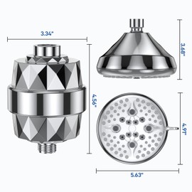 Shower Head and 20 Stage Shower Filter, High Pressure 5 Spray Settings Filtered Showerhead with 3 Replaceable Filter Cartridges for Removing Chlorine Fluoride, Polished Chrome