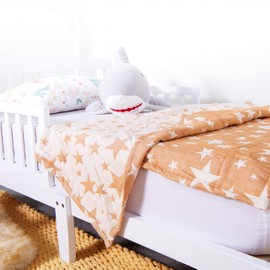 NTBAY 3 Layer Toddler Blanket, Muslin Cotton Jacquard Bed Blankets, Lightweight Thermal Baby Blanket, Super Soft and Warm Crib Blanket for All Seasons, Decoration Gift, 45"x60", Pale Orange Star