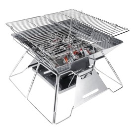 Brentwood Portable Stainless Steel Folding Charcoal BBQ Grill and Outdoor Fire Pit with Carry Bag (Medium)