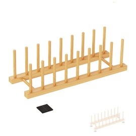 RISHTEN Bamboo Dish Drying Rack, Wooden Storage Holder Organizer for Plate/Bowl/Cup/Book/Pot/Lid/Cutting Board Drying Rack Stand Holder