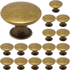 SWZHAI Brass Cabinet Knobs 16 Pcs, Round Drawer Knob Kitchen Drawer Knobs, Single Hole Cupboard Cabinet Door Knob Dresser Drawers Pulls Handles