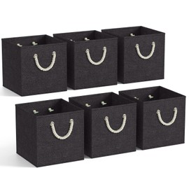 Geelin 6 Pcs Fabric Linen Storage Cubes with Handle 11 Inch Multi Colored Collapsible Storage Bins Organizer Box Organizer Collapsible Baskets for Clothes Books Sundries for Shelf(Black)