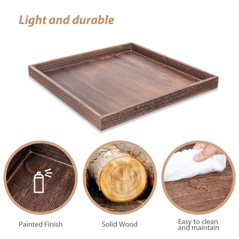 Ottoman Tray for Living Room Wood Serving Tray Large Square
