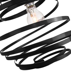 Modern Designer Black Gloss Metal Double Ribbon Spiral Swirl Ceiling Light Pendant Shade | 23cm Diameter | 60w Maximum by Happy Homewares