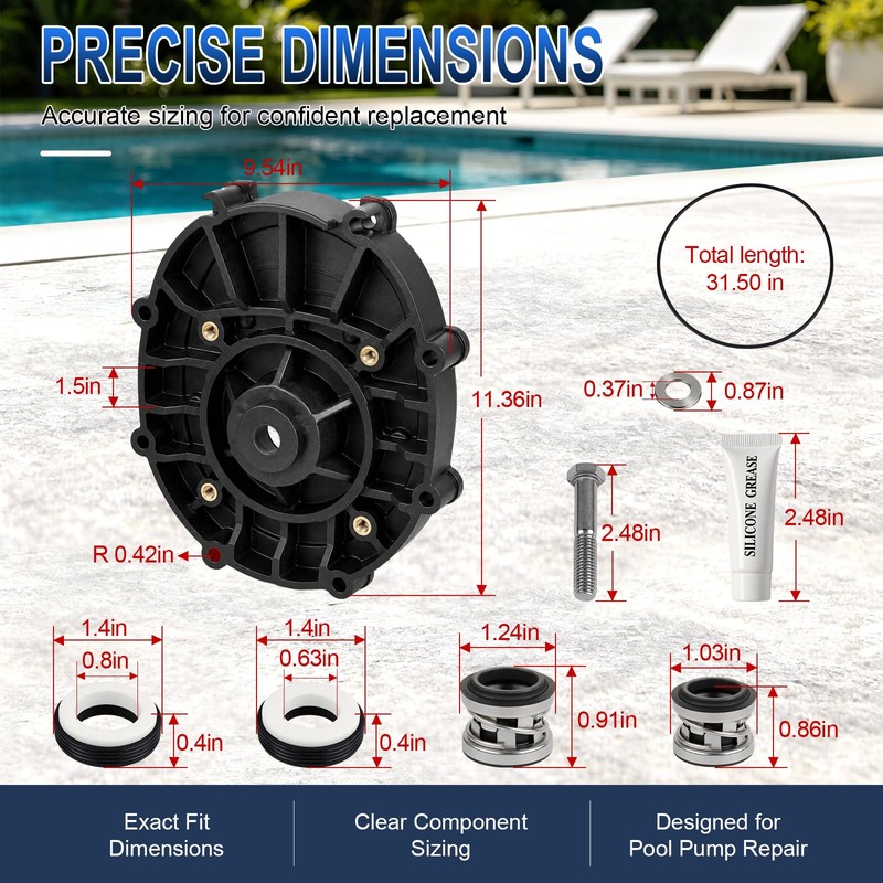 R0445200 Pool Pump Backplate Replacement Kit with Mechanical Seal, O-Ring
