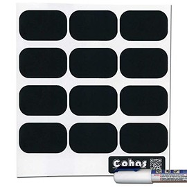 Cohas Chalkboard Labels for Grant Howard 3 to 3.4 Ounce Spice Jars includes Liquid Chalk Marker and 36 Rectangle Labels, Extra Fine Tip, White Marker