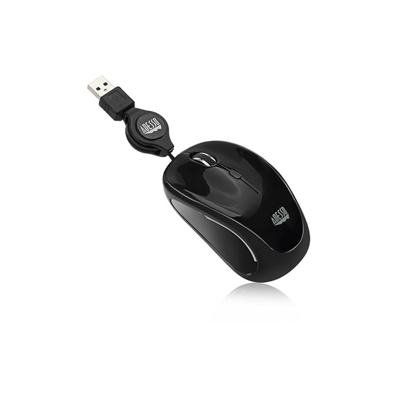 Adesso Ergonomic iMouse S8 - Retractable Optical USB Mouse (Black)