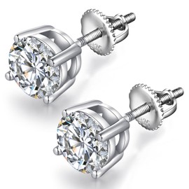 Men Diamond Earrings Screw Back Earrings CZ Diamond Earrings for Men Sterling Silver Stud Earrings with Screw Back Round Cut Cubic Zirconia Earrings for Women Men Earrings Studs CZ Earring 5MM