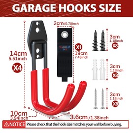 3-H Garden Hose Holder Wall Mount 4 Pack,Solid Steel Hose Hanger,Water Hose Holders for Outside,Perfect for Hanging Outdoor Air Hose,Ropes,Pipes,Garden Tools,Ladders,Bikes,Bulk Items(Red)