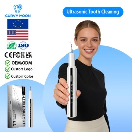 CURVY MOON Portable Wireless Cleaner Plaque Calculus Remover Oral Care Waterproof Electric Ultrasonic Tooth Cleanercolor: White