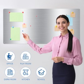 Therwen 2 Pieces 30 x 14 Inches Magnetic Wall Board Wet Erase Magnet Bulletin Board Easy to Install Stainless Steel Magnet Board with Mounting Screws for Home Office School Wall Refrigerator Display