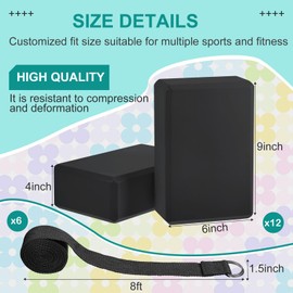Meooeck 18 Pcs Yoga Block and Strap Set 9 x 6 x 3 Inch EVA Foam Non Slip Brick 8 ft Yoga Straps for Stretching D Ring Design for Pilates Fitness Workout Exercise (Black)