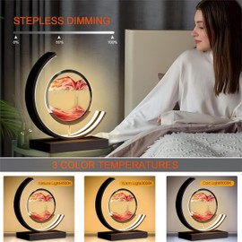 JYBBGO Moving Sand Art Lamp, Bedside Lamp 3D Round Sand Picture Lamp 3 Colors Dimmable Night Light with Remote Control Relaxing Desktop for Bedroom Home Decor and Office (Orange Sand)