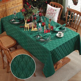 SASTYBALE Christmas Tablecloth Rectangle, Winter Jacquard Table Cloths with Deer Antler, Spillproof Washable Damask Fabric Table Cover for Xmas New Year Holiday Decor (60" x 84" (6-8 Seats), Green)