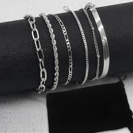 Women's Stainless Steel Bracelet Set, 14 Carat Gold-Plated Bracelet, Cubic Zirconia Gold Bracelet, Adjustable Fashion Jewellery for Women and Girls, Set of 6