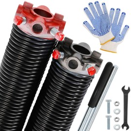 POWLAB Pair of 2" Garage Door Torsion Springs (0.250'' X 2'' X 30'') with Non-Slip Winding Bars & Gloves, Heavy-Duty Replacement, 18,000 Cycles, High Precision Electrophoresis Black Coated