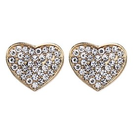 Clip On Earrings - Gold Plated Heart With Clear Crystals - Whitney