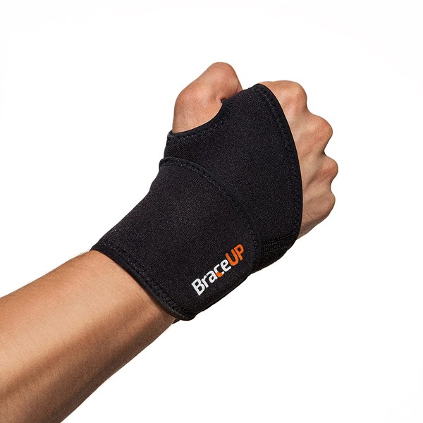 Adjustable Wrist Wraps by BraceUP for Men and Women - Workouts Wrist Band, Carpal Tunnel Compression Wrist Brace, Tendonitis Wrist Splint, Left Right Hand One Size Adjustable (Black)