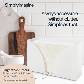 SimplyImagine Countertop Paper Towel Holder Dispenser - White Acrylic Storage for Kitchen or Bathroom Use for Multifold, C Fold, Trifold, Z Fold Hand Towel Napkins Wipes - Commercial or Home Use