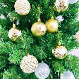16 PCS Christmas Baubles for Christmas Tree Decorations 6CM Glitter Baubles Christmas Ornaments Balls Hanging Bauble Set Christmas Tree Pendants, Gold