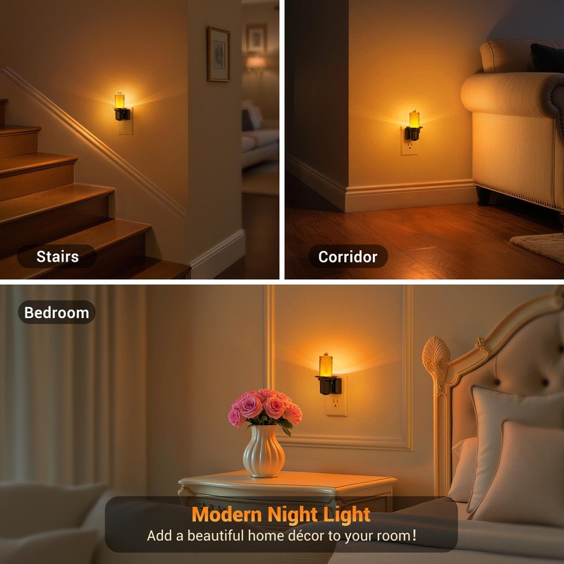 JandCase Night Lights Plug into Wall, 2 Pack Flameless Candle
