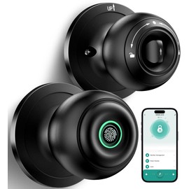Fingerprint Door Lock, Smart Fingerprint Door Knob with Lock, Biometric Door Lock with App Control & Key, Keyless Thumbprint Entry Door Lock for Bedroom, Front Door, Home, Apartment Office-Matte Black