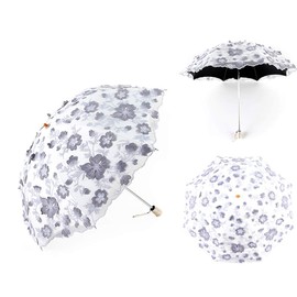 Honeystore Vintage Lace UV Sun Parasol Folding 3D Flower Embroidery Umbrella bm2001 Grey