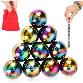 10Pcs Rainbow Hematite Magnetic Stone Kit, DIY Round Polished Magnets for Home Office Kitchen, Educational Science Kit for Wall Stickers, Building Gadgets for Gift - Color: Rainbow