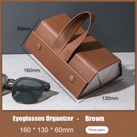 Sunglasses Organizer with 3/5 Slots Foldable Travel PU Leather Eyeglasses Case Portable Glasses Storage Box for Multiple Pairs