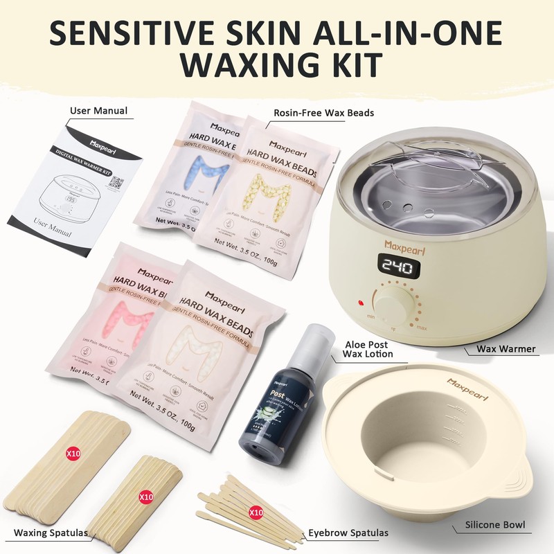 Digital Waxing Kit with Silicone Pot, Easy to Use, Beige