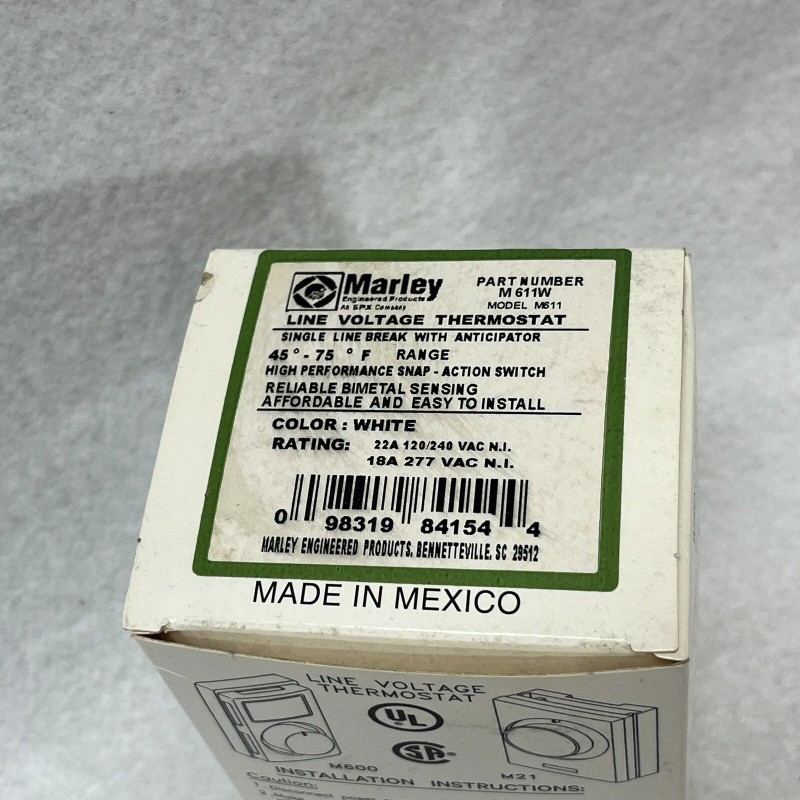 Marley M611W Single Pole Thermostat - Line Voltage Heating M611W