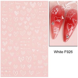 Valentine's Day Nail Art Stickers Decal for Nail Art,Red White Black Heart Nail Sticker 3D Self-Adhesive Valentines Nail Art Design for Women Girls Manicure Decor (White)