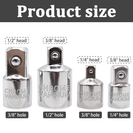 Dianrui 4PCS Sliver Socket Adapter Set,1/4" x 3/8", 3/8" x 1/4", 3/8" x 1/2", 1/2" x 3/8" Square Ratchet Socket Adapter/Reducer Converter Sets Kit For Car and Construction Work K-009