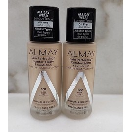 Almay 2 ALMAY SKIN PERFECTING COMFORT MATTE FOUNDATION ALL DAY WEAR 100 COOL IVORY