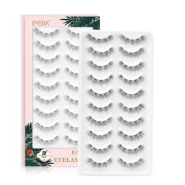 10 pairs Natural False eyelashes 3D Fake Lashes 100% Handmade Short Soft Reusable Eye Lash Transparent Strip Lashes Natural looking eyelash by EMEDA (Natural False Lashes 08)