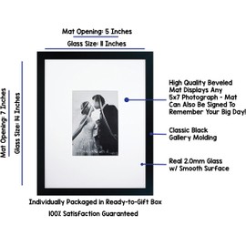 11x14 Black Gallery Picture Frame with 5x7 Mat 2-Pack - Great Gift - Mat for Wedding and Celebration Signatures - Includes Attached Hanging Hardware and Desktop Easel - Display 5 x 7 or 11 x 14