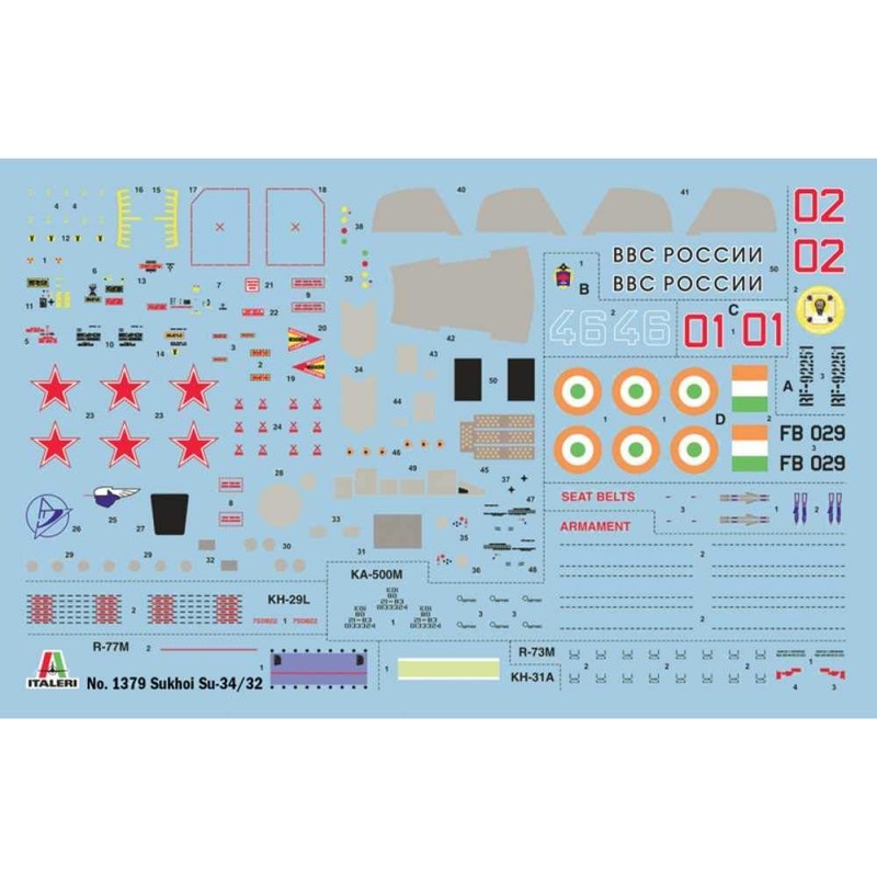 Italeri 1379 Su-27,Su-32, 1:72 SUKHOI SU-34 Fullback, Nicht bemalt, Large