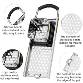 Premium Grade Stainless Steel Spaetzle Maker with Comfort Grip Handle, Efficient Homemade Egg Noodle Dumpling Tool, Perfect Size for Pots and Pans, Dishwasher Safe Traditional Noodle Maker