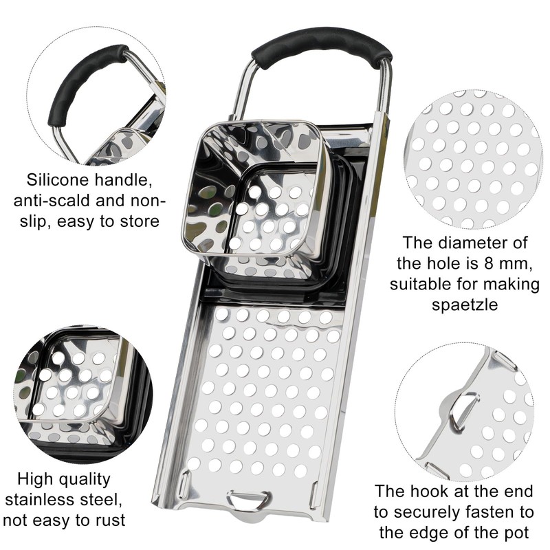 Premium Grade Stainless Steel Spaetzle Maker with Comfort Grip Handle,