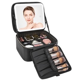 Relavel Bolsa de Maquillaje de Viaje con Espejo LED, Estuche de Cosméticos con Espejo Iluminado, Bolsa Organizadora Portátil para Artista de Maquillaj