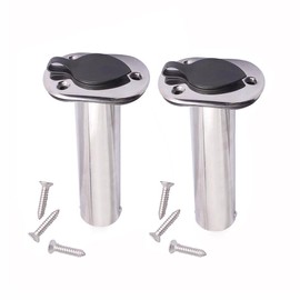 M-ARINE BABY 2 Pcs Flush Mounting Fishing Rod Holders,90 Degree Stainless Steel with Rubber Cap, Liner and Gasket (Screws Included)