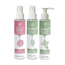 Árbora Kit Agua de Rosas + Jabón Facial y Tónico Facial con Tea Tree |Para Piel Grasa y Mixta | HIDRATA, REFRESCA Y TONIFICA | Árbol de Té, Manzanilla y Aloe Vera | Aceites Esenciales |120ml y 125ml