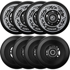 AOWISH 8-Pack Inline Skate Replacement Wheels 85A Outdoor Asphalt Formula Roller Blades Wheels Indoor Roller Blades Wheels with Bearings ABEC-9 & Floating Spacers (Black, 76mm)