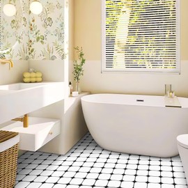 MORCART "Gentle French Style" Floor Tile, Place Only, Floor Sheet, Just Stick On, Floor, Remake Sheet, DIY, Toilet, Bathroom, Entryway, Kitchen, Flooring Sheet, Waterproof, Non-Slip, Removable, Rental
