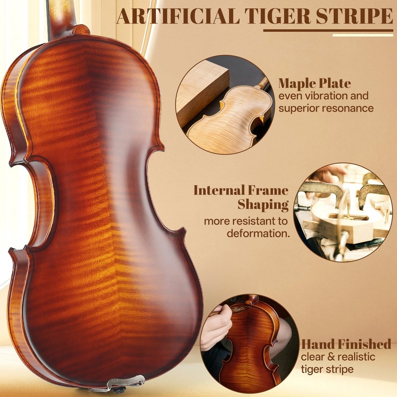 Kmise Violin 4/4 Full Set, High Density Ebony Violins, Glossy