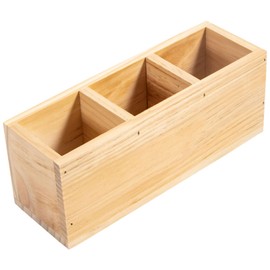 Useekoo Wood Pencil Holder, Wood Desk Organizers and Accessories 3 Compartment, Rustic Remote Control Holder, Wooden Caddy Office Supplies for Home, School and Barbershop - Unfinished