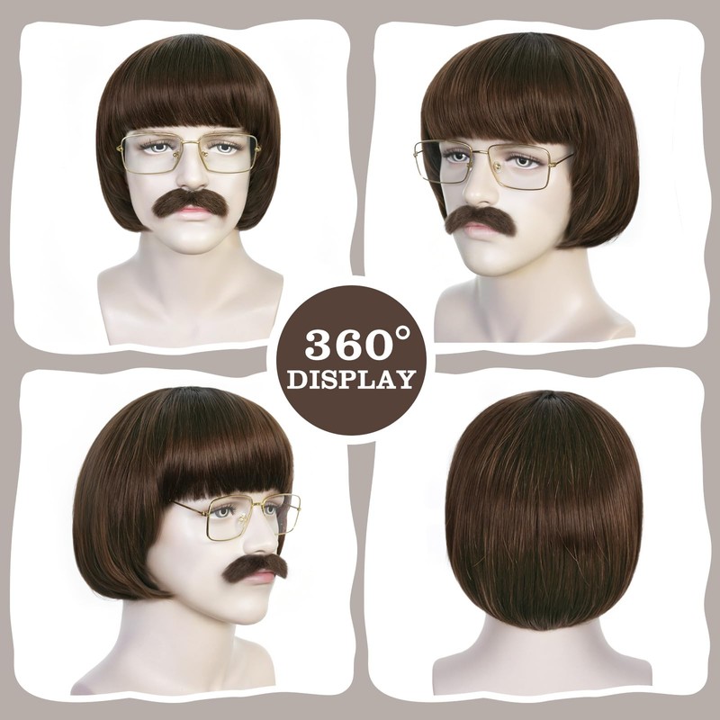 Dark Brown Bowl Cut Wig Short Mushroom Wigs for Men
